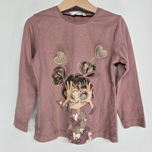 Mayoral‎ Long Sleeve Shirt Girls Size 6 Dusty Rose Heart Graphic Applique Tee